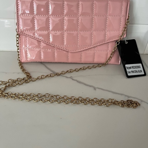 PINK Small Crossbody Clutch Bag With Gold Strap - Picture 2 of 5